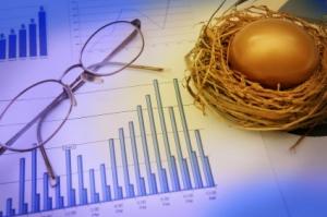 Financial chart with a golden nest egg