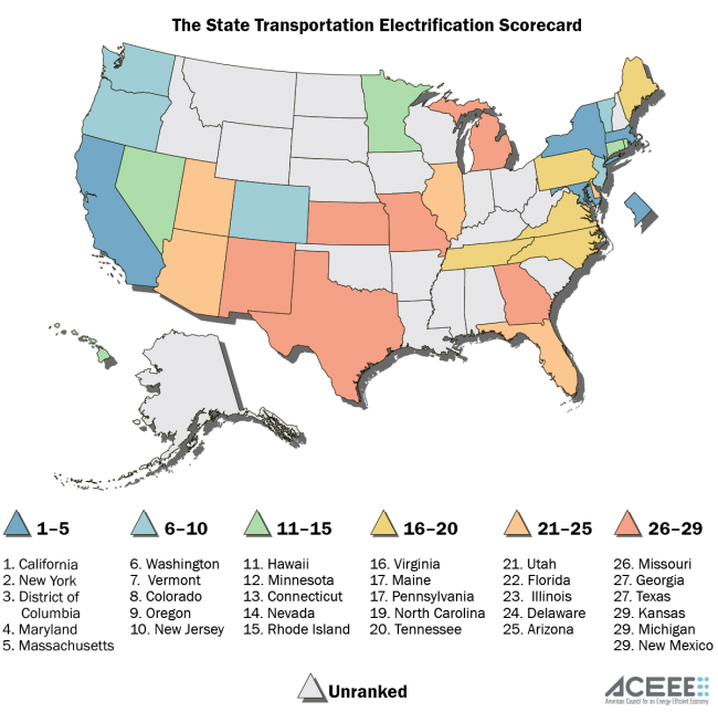 2021 State EV Scorecard Rankings Map