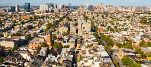 An aerial shot of Baltimore, Maryland
