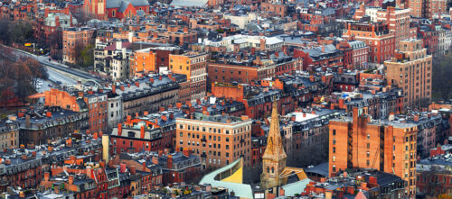 Aerial shot of neighborhoods in Boston