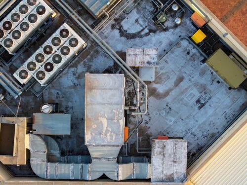 An aerial view of an older HVAC system
