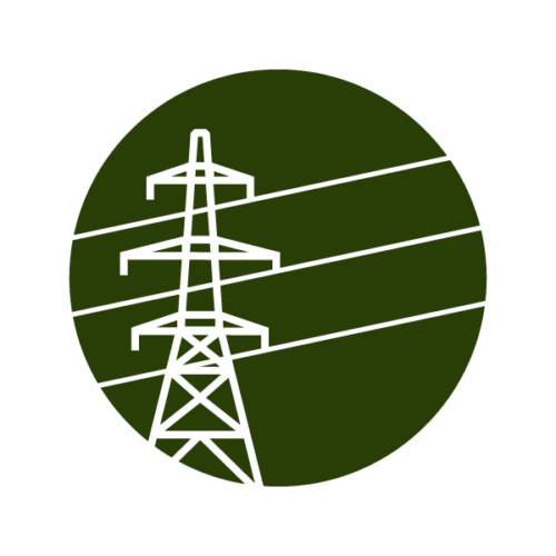 EER Icon, graphic of powerlines on a green circular background
