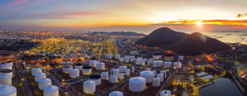 Landscape of Laem Chabang city and oil refinery industrial in Chonburi, Thailand