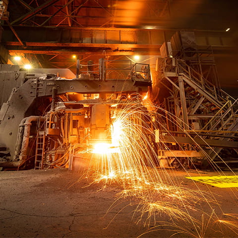 Scrap melting in the Electric Arc Furnace at Nucor Steel Seattle.