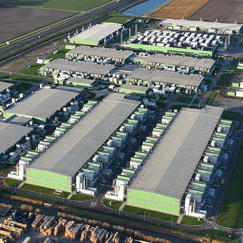 An aerial view of a data center