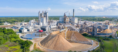 Aerial shot of Paper Mill In Northeast Florida